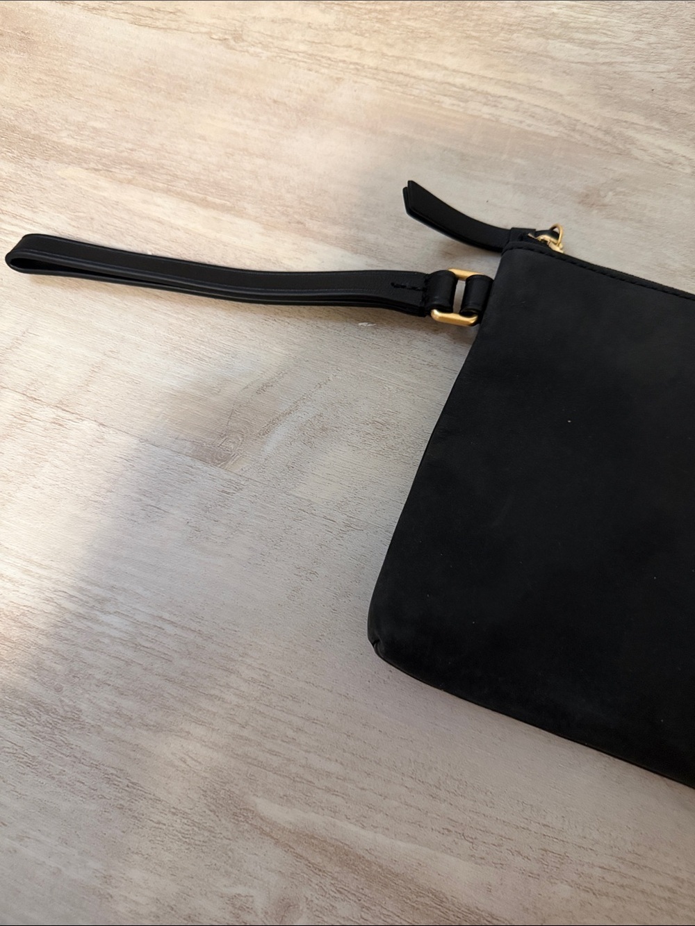 Tory Burch Black Suede Clutch with Gold Logo Medallion - Picture 2 of 6